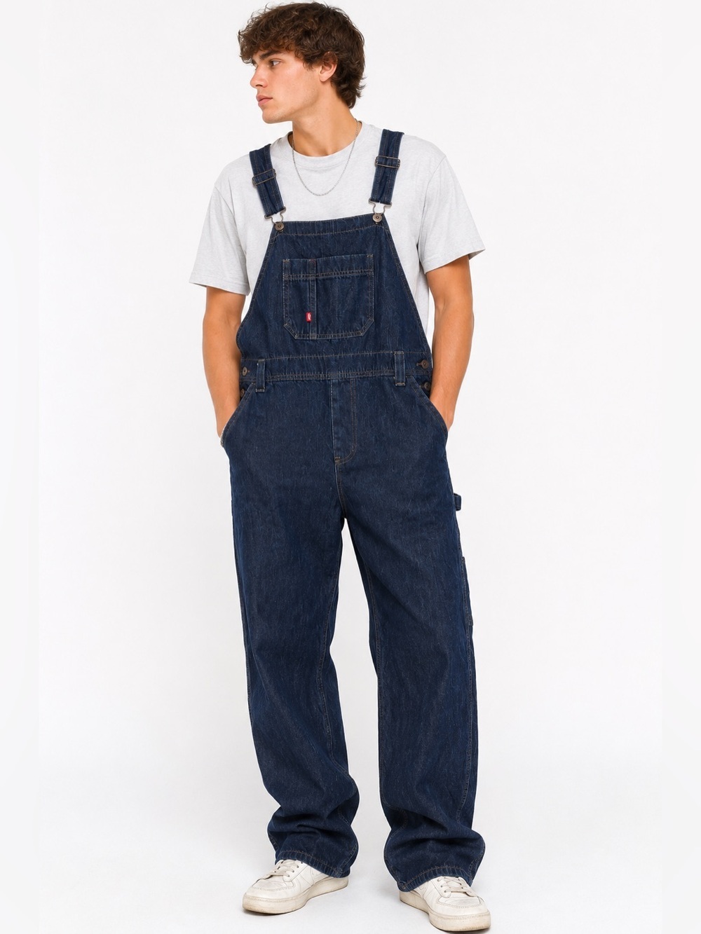 Dickies Men’s Large Denim Bib Overalls Dark Wash Carpenter Workwear 100% Cotton
